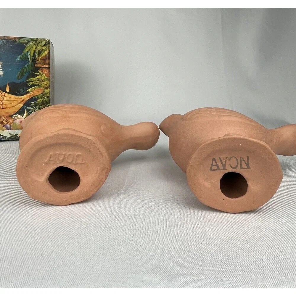 2 Avon Vintage Terra Cotta Bird Fragrance Candelette Holders 1976 Original Boxes